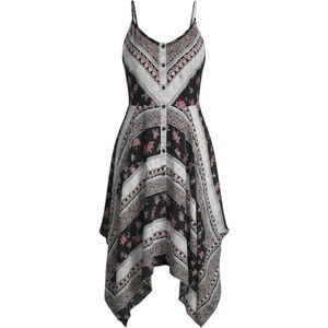 Angie Dress Black Mixed Floral Maxi Assemtrical Size M Boho Cottagecore Festival